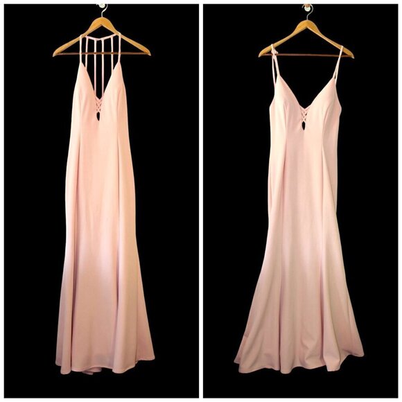 Betsy Adams Ruffled Maxi Dress baby Pink Size 12 Strappy Gown Bodycon Made In US - Picture 7 of 12